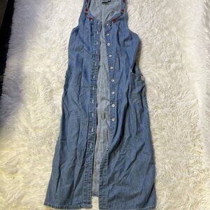Vintage T & R Denims Floral Denim Long Maxi Dress Sleeveless Jumper SMALL Y2K